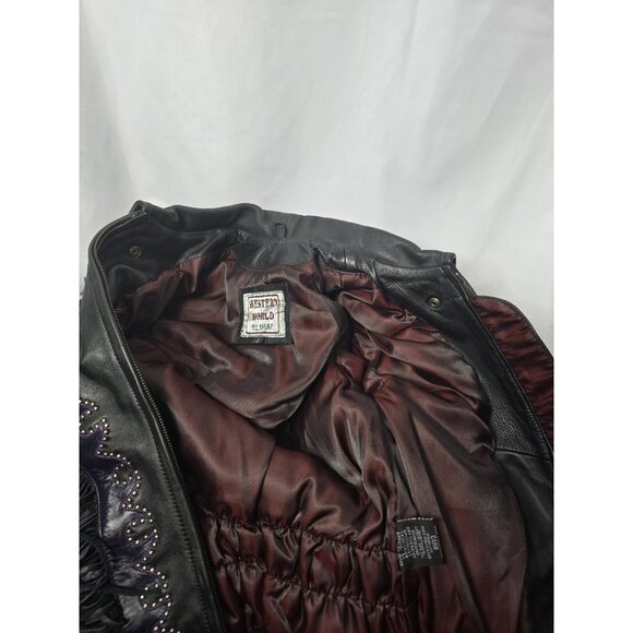 Western World By Shaf Leather Jacket SMALL Fringe Southwestern *BROKEN ZIPPER* - Picture 5 of 16